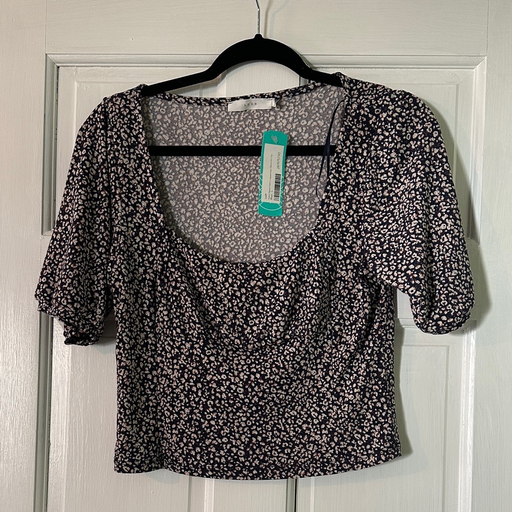 Naomi Square Neck Cropped Short Sleeve Floral Crop Top